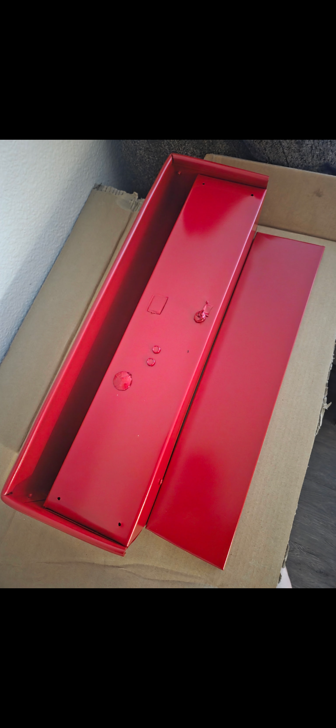 Red painted metal enclosure and cover panel for the IoT prototype